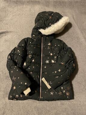 ZeroXposure Puffer Coat Girls 6/6X Black Star Hooded Faux Fur Lined Warm Winter